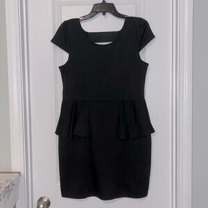 Monteau Cap Sleeve Peplum Waist Black Dress